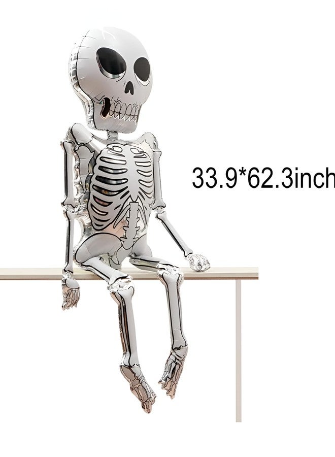 Fun Affairs Halloween Theme Prop 62 Inch Foil Balloons Jumbo Skeletons Spooky Ghost Skull Balloon For Party Decorations Indoor And Outdoor, Silver, 1 Pc, 1 Piece - Image 2